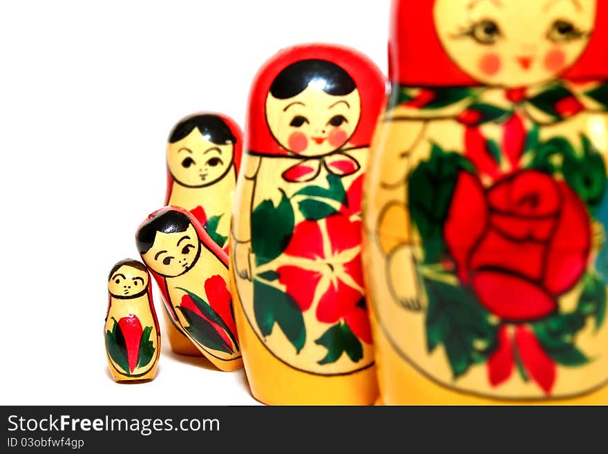 Russian dolls with two standing out