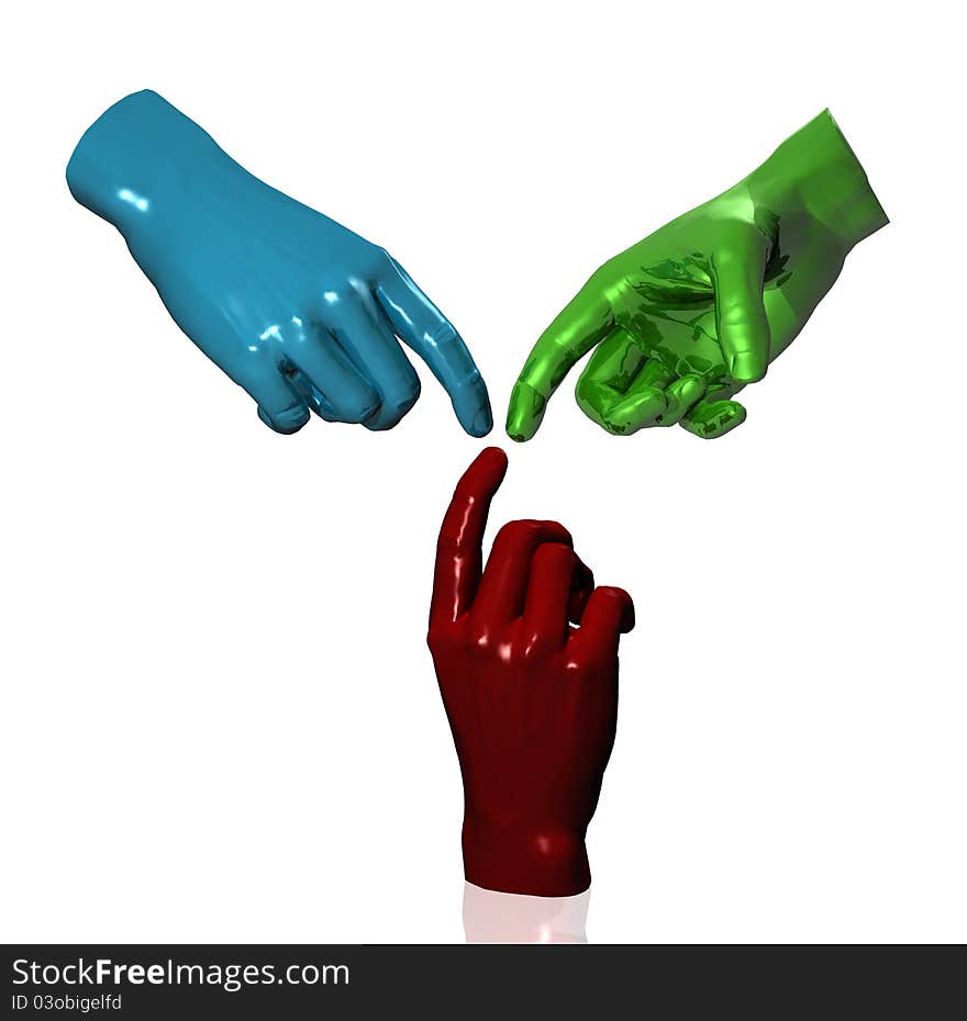 illustration of three hands of colors being played with the fingers