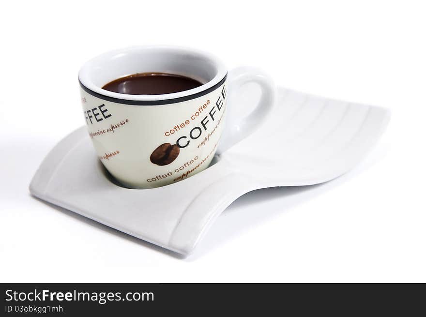 Picture of cup of coffee with plate has more than enough white bottom