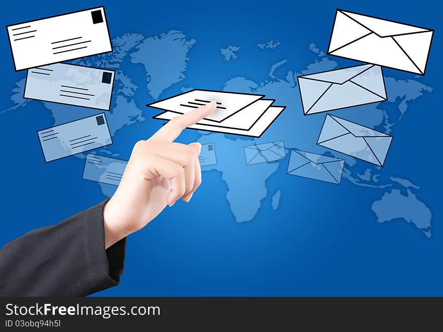 Hand Pushing Mail Social Network.