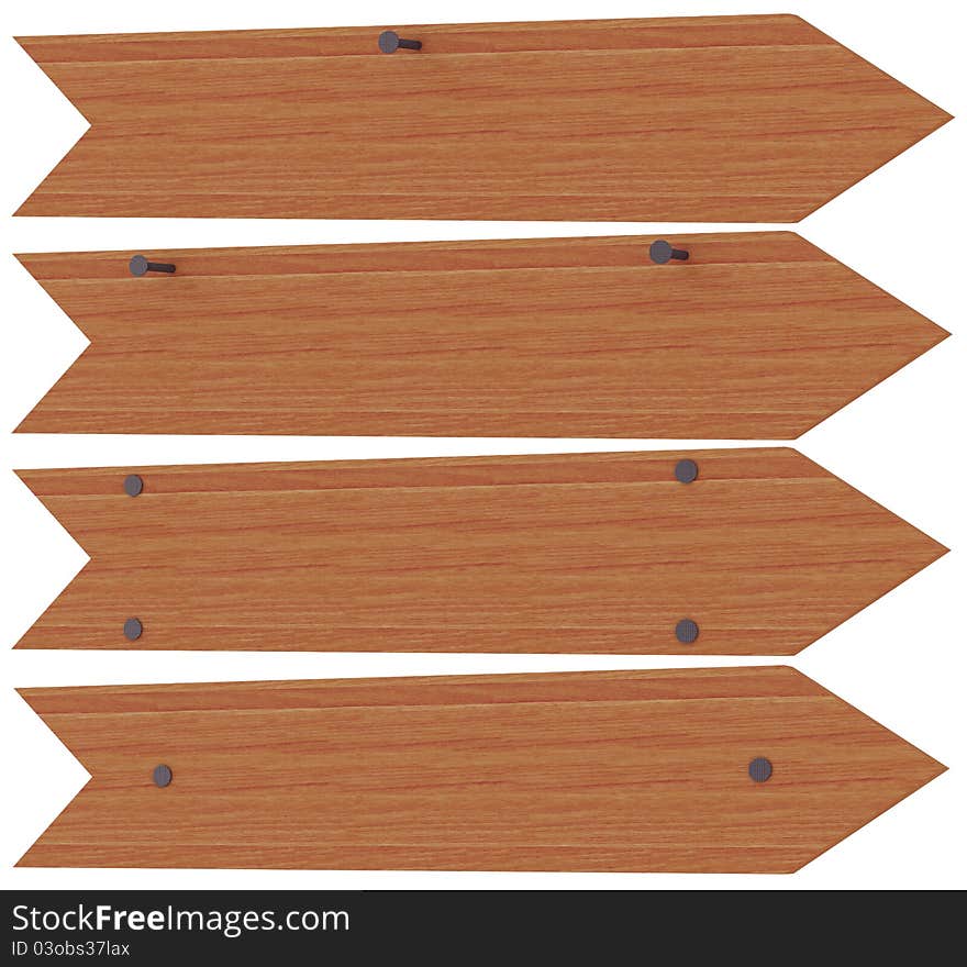 Wooden arrows nailed. 3d rendering