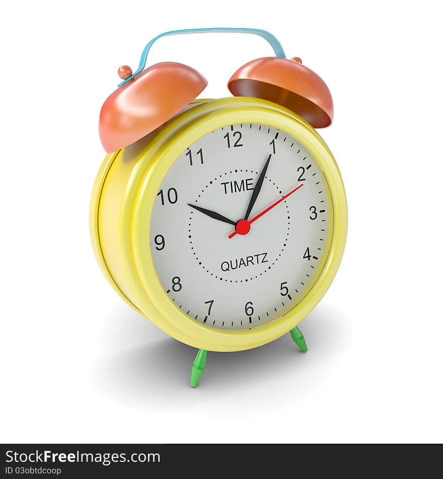 Multicolored alarm clock on white background. 3d rendering