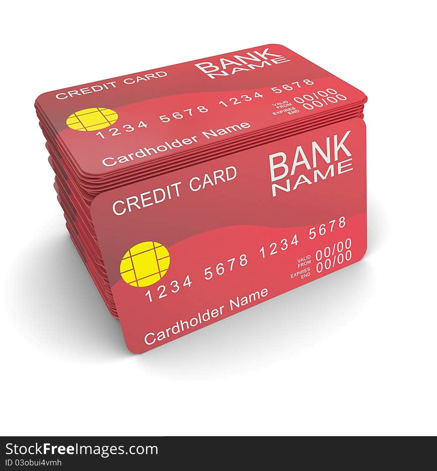 A stack of red credit card. 3d rendering