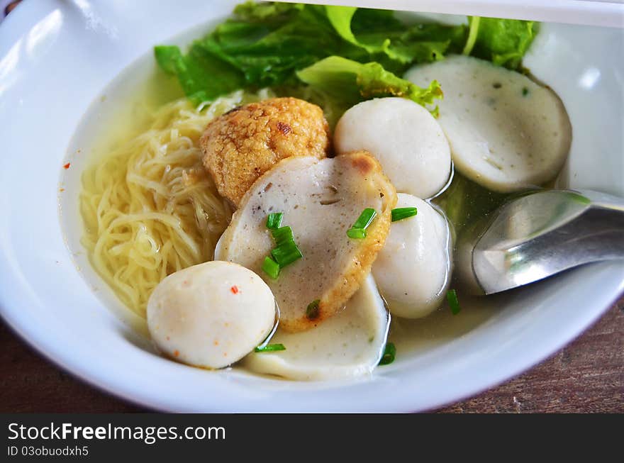 Asian style noodle with variety of pork and fish balls