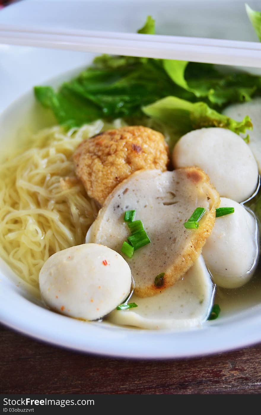 Asian style noodle with variety of pork and fish balls