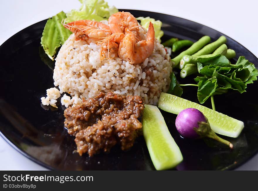 Spicy fried rice with shrimp , Thai style food