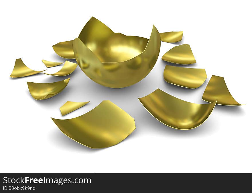 Hatched golden egg on a white background. 3d rendering