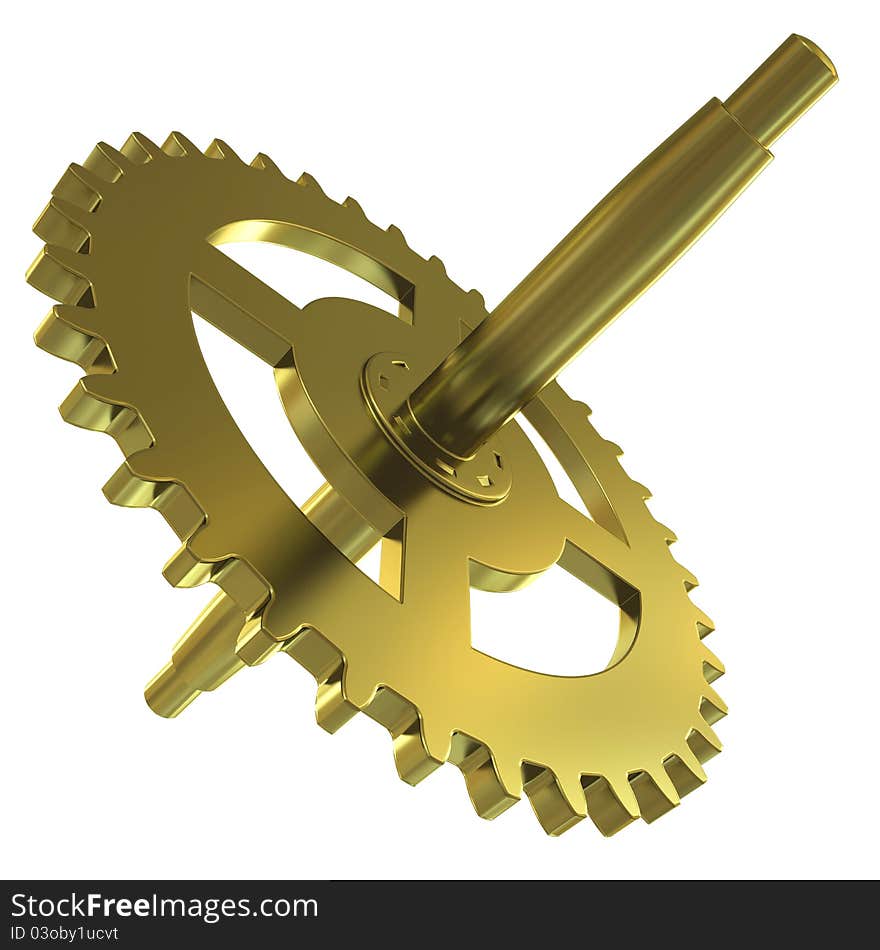 Gold Gear Of The Clock On A White Background