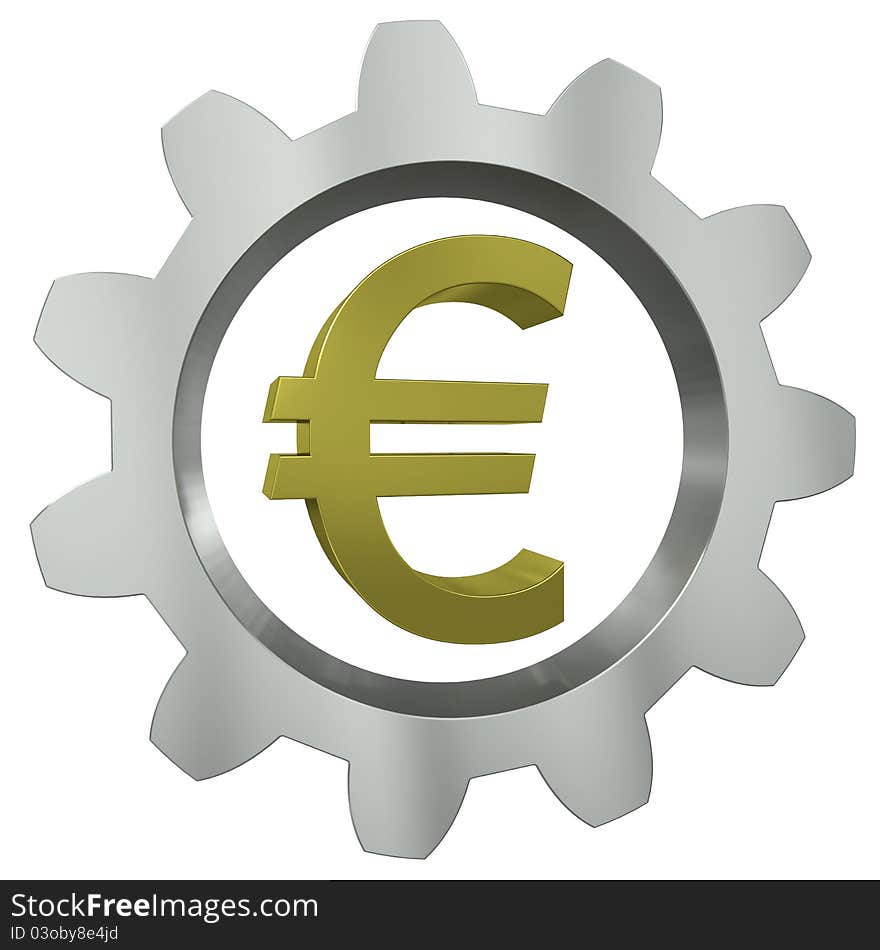 The euro sign in a metal gear. 3d rendering