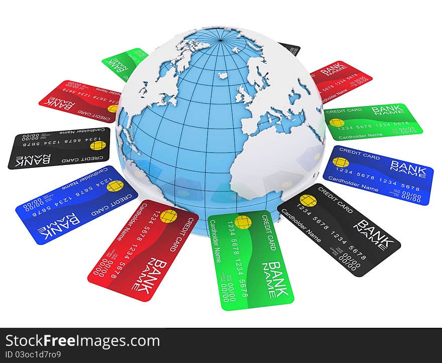 Multicolored Bank Cards Around The Earth