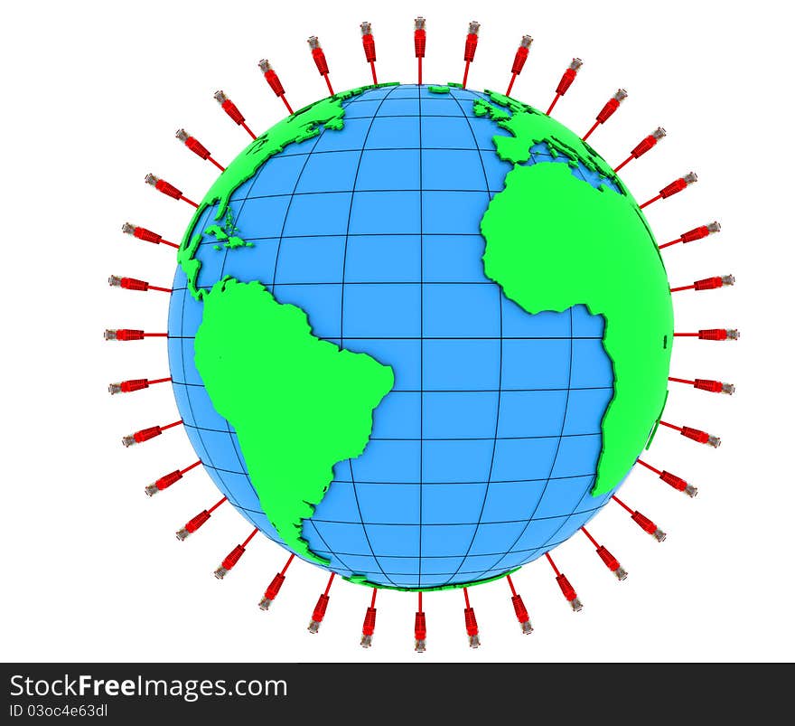 Internet cable and planet Earth. 3d rendering