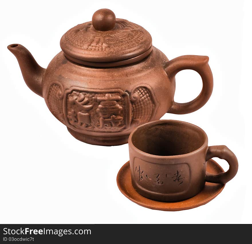 Brown ceramic traditional Chinese tea service