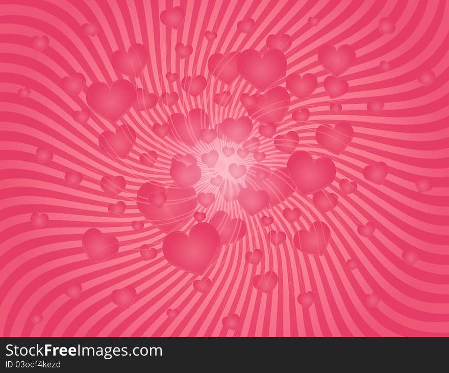 Beautiful background with pink rays and hearts. Beautiful background with pink rays and hearts