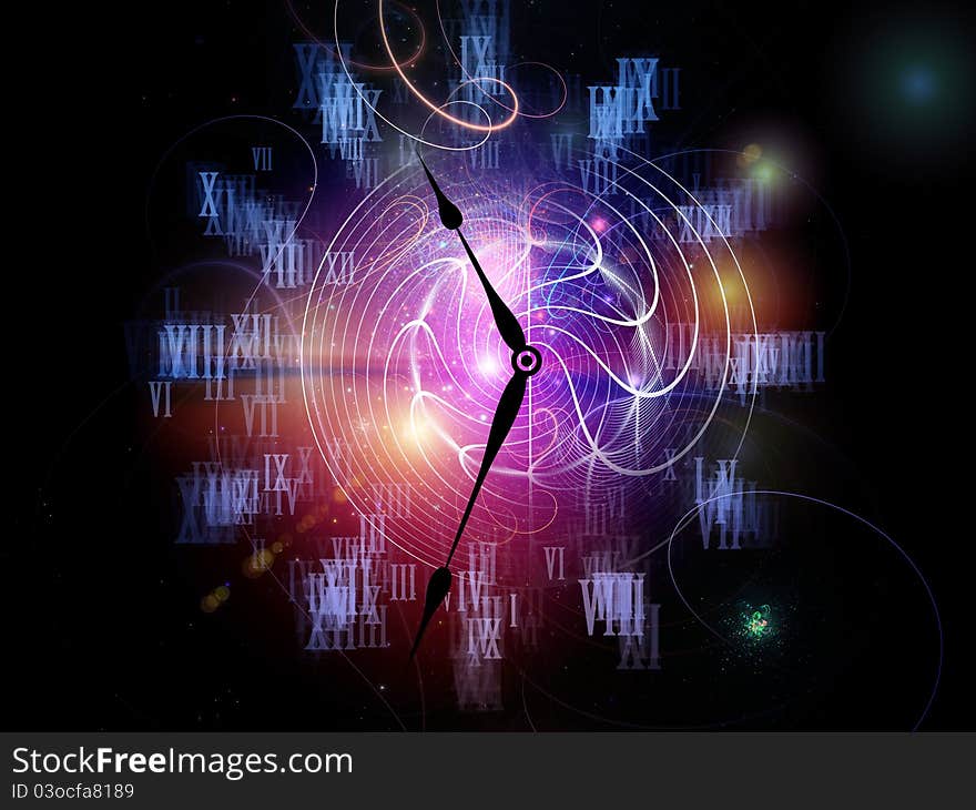 Interplay of clock elements and abstract imagery on the subject of time, progress, past, present and future. Interplay of clock elements and abstract imagery on the subject of time, progress, past, present and future