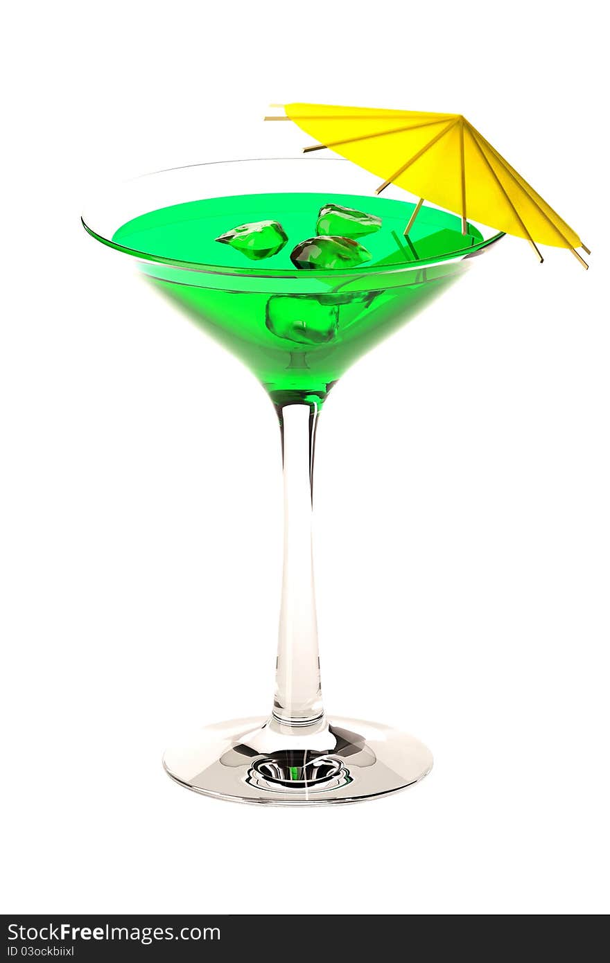 Martini glass with green coctail isolated on white background