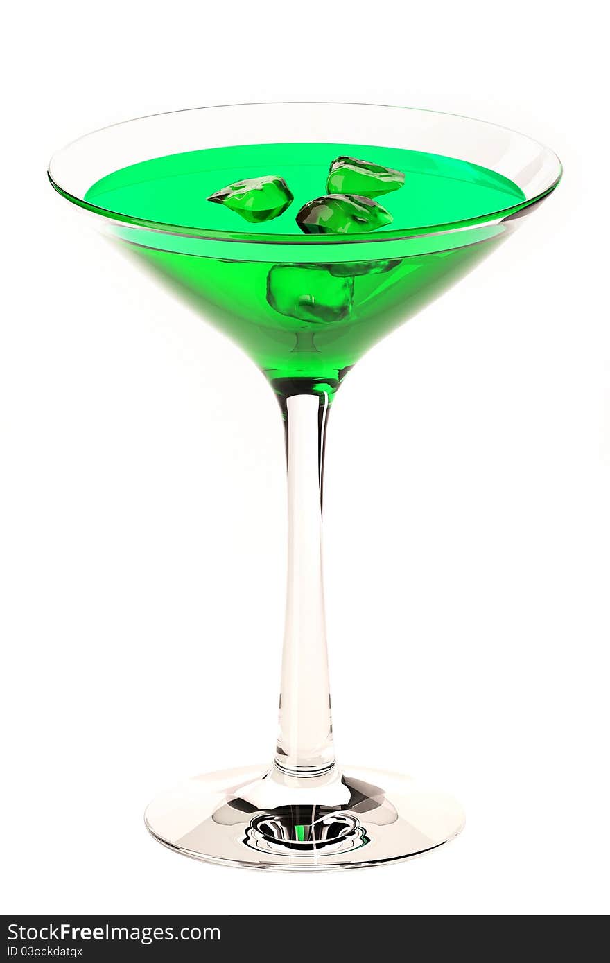 Martini Glass With Green Coctail Isolated On White