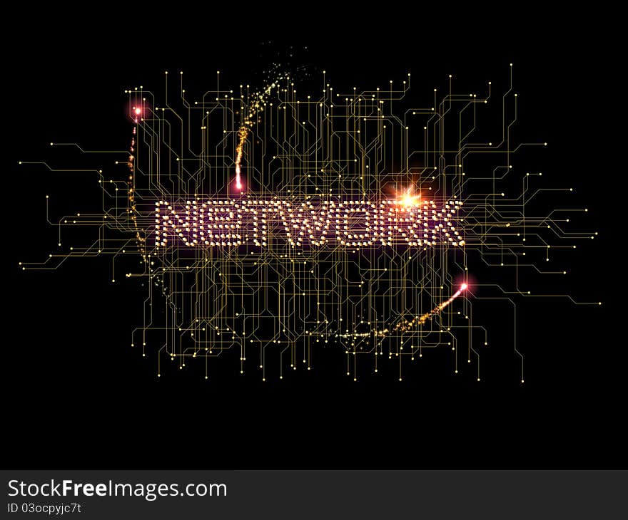 Interplay of digital circuitry and abstract graphic elements on the subject networking, electronic components, communications and modern technologies. Interplay of digital circuitry and abstract graphic elements on the subject networking, electronic components, communications and modern technologies