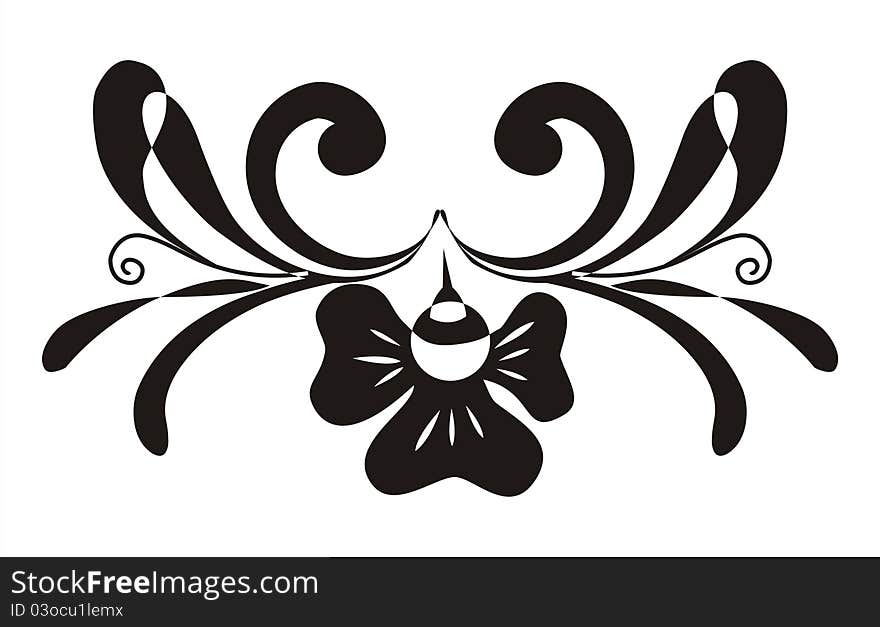 Leaves, tendrils, flower in black on white paper. Leaves, tendrils, flower in black on white paper.