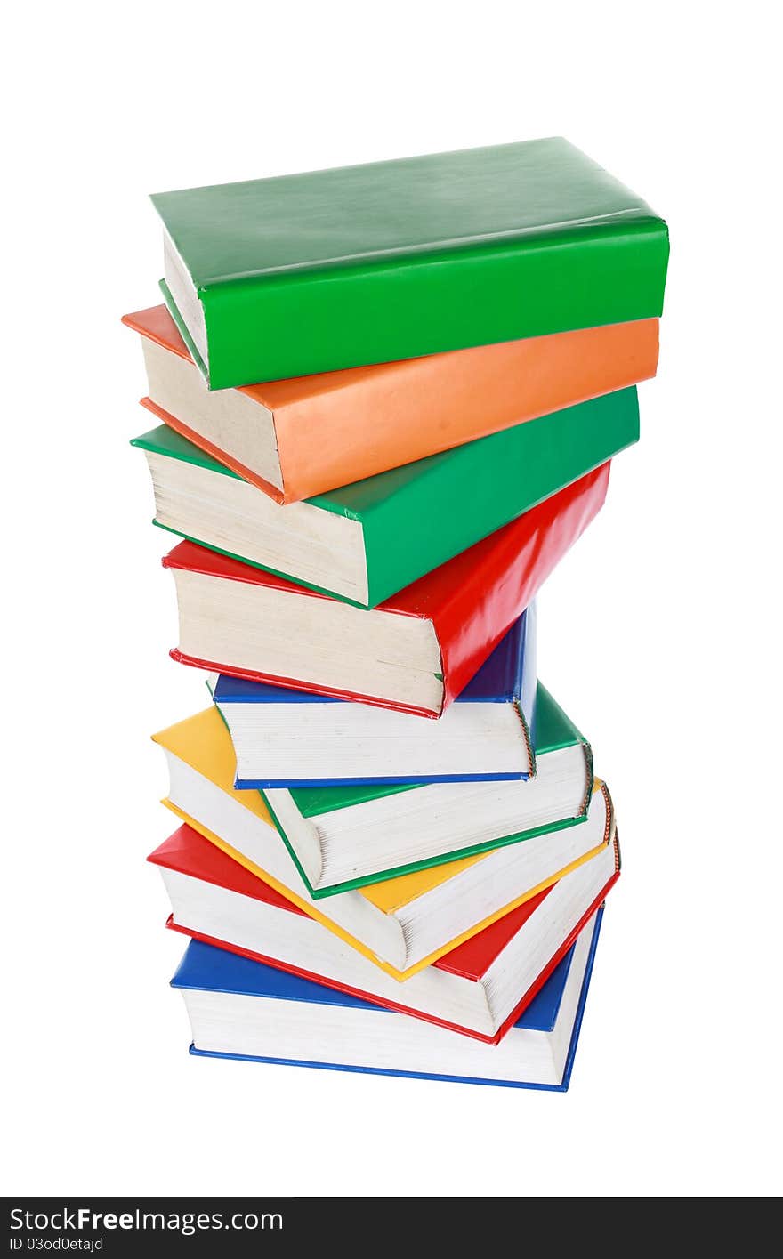 Stack of colorful books isolated on white