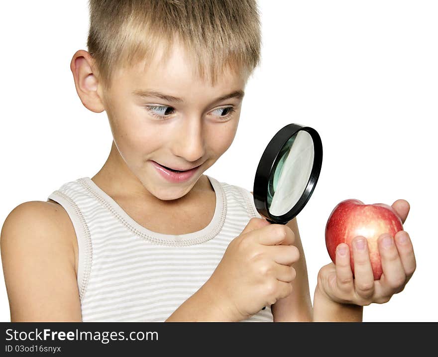 Boy with magnifying glass