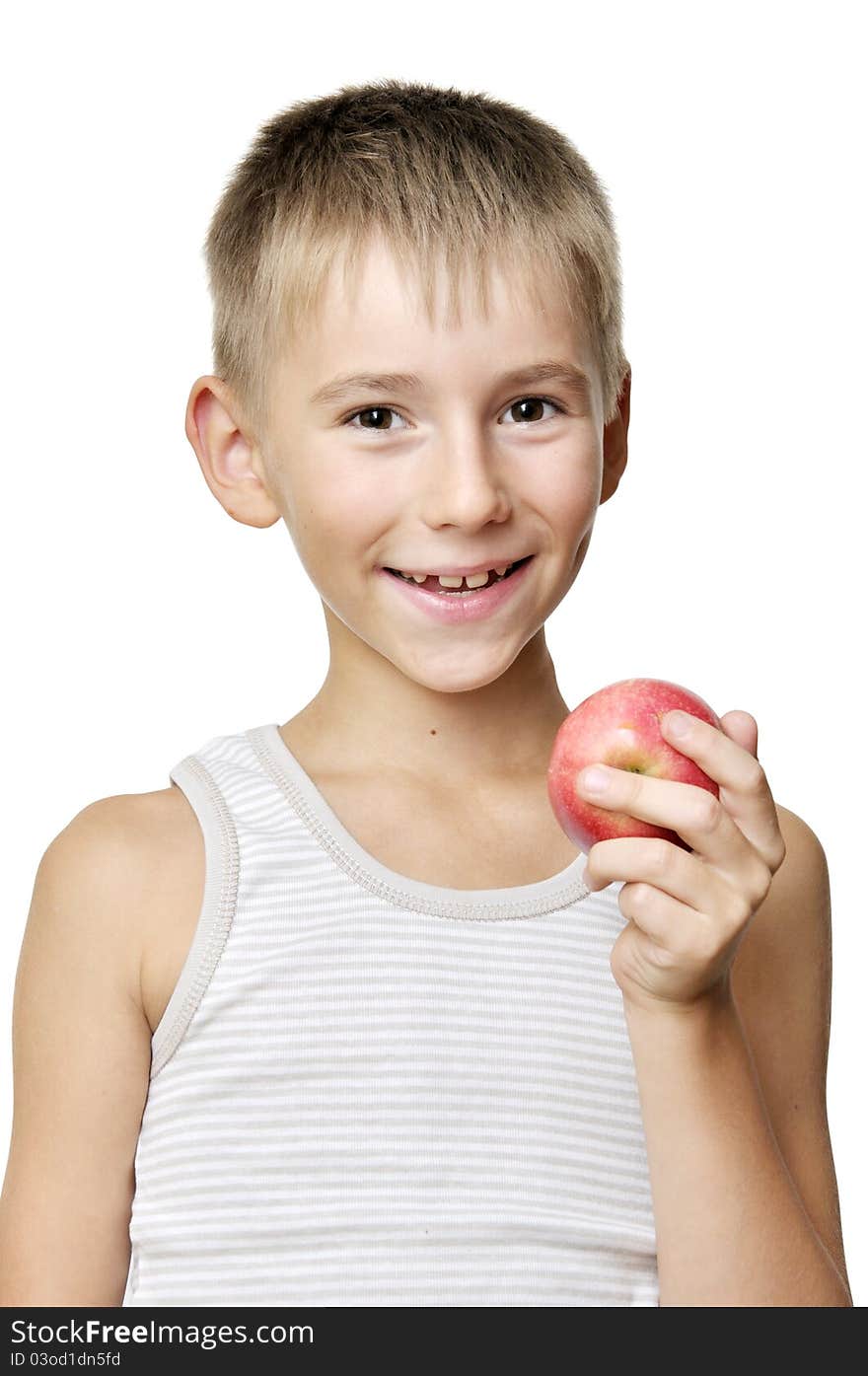 Boy with red apple