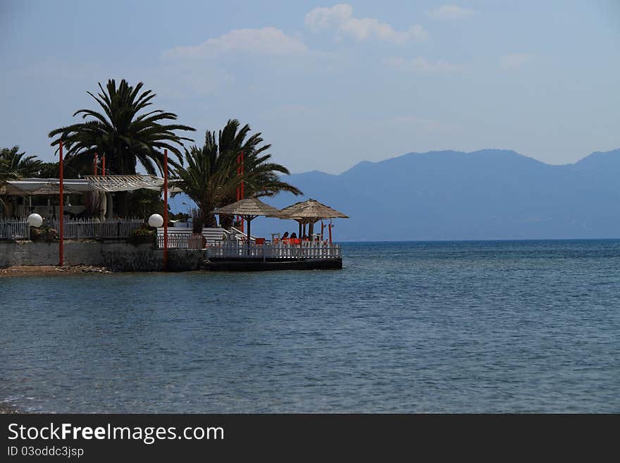 Waterscape from the greek islands, in daylight at the marina