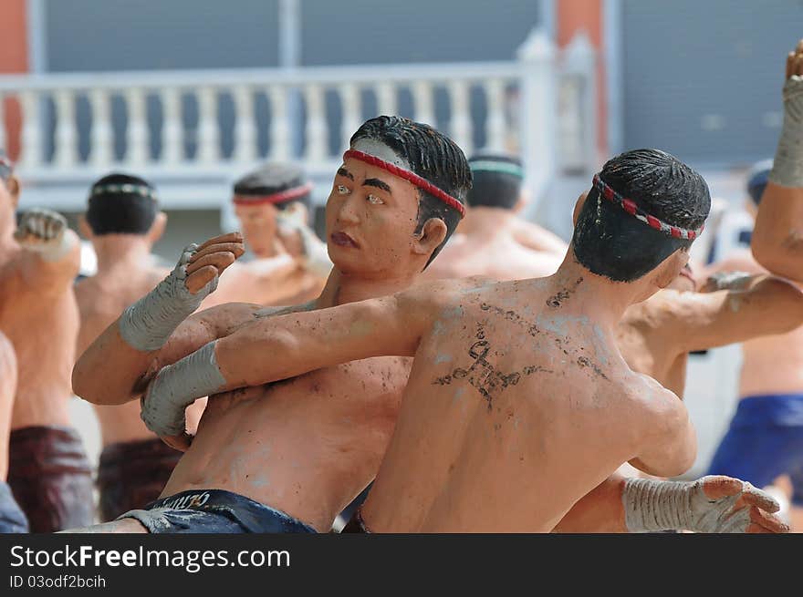 Model of Thai Boxing (Muay Thai), at thai temple