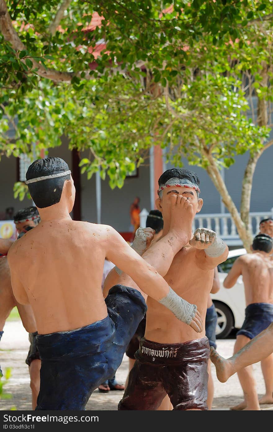 Model of Thai Boxing (Muay Thai), at thai temple