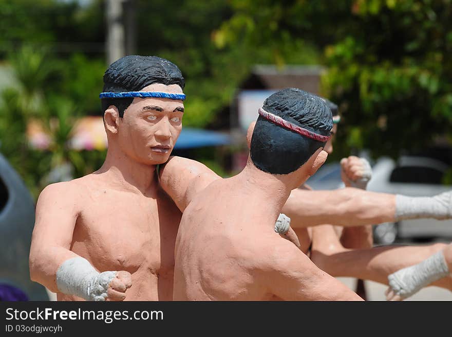 Model of Thai Boxing (Muay Thai), at thai temple