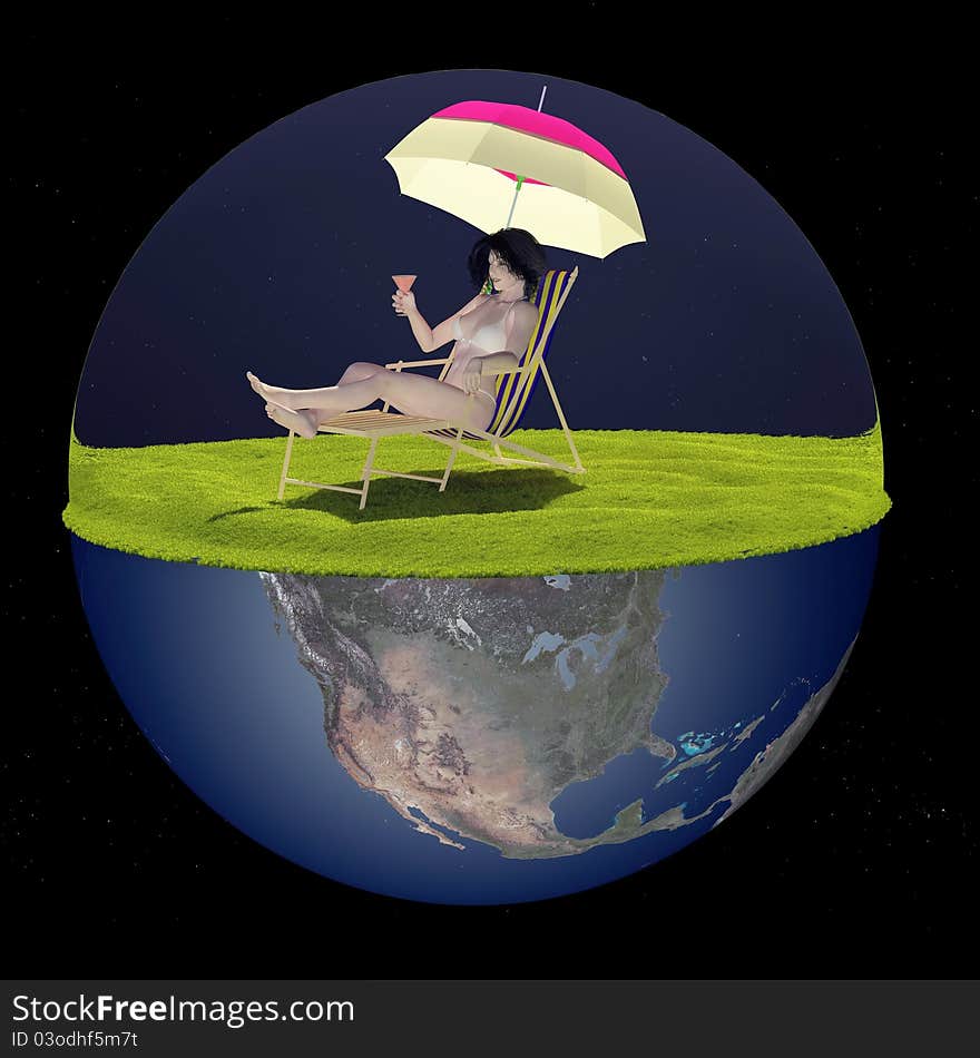 Girl resting on the globe.