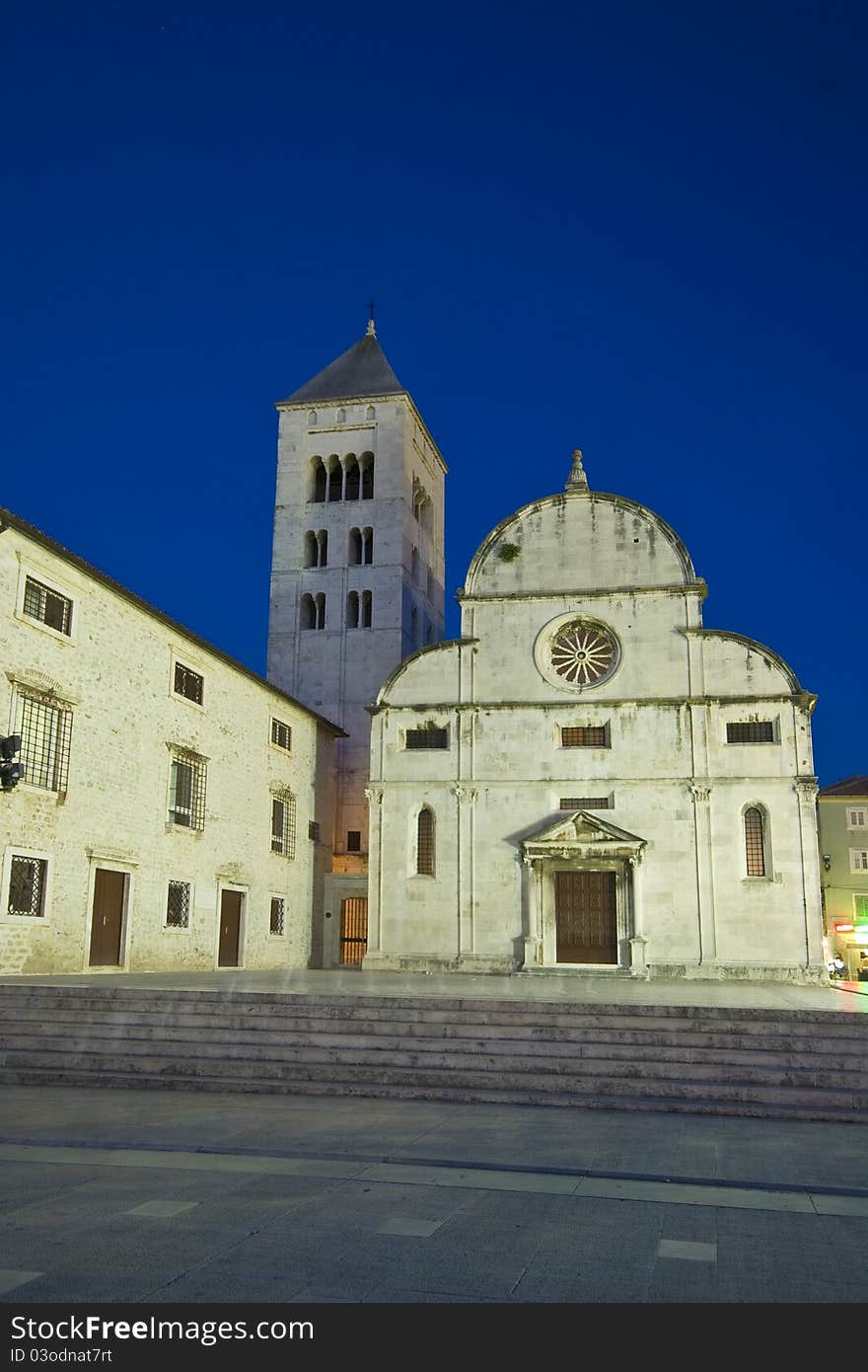 St.Mary`s church and convict at dusk in Zadar