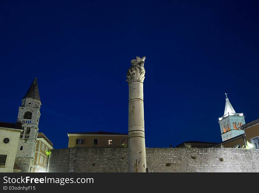 The Roman Forum and the church of St.Donatus at night. The Roman Forum and the church of St.Donatus at night