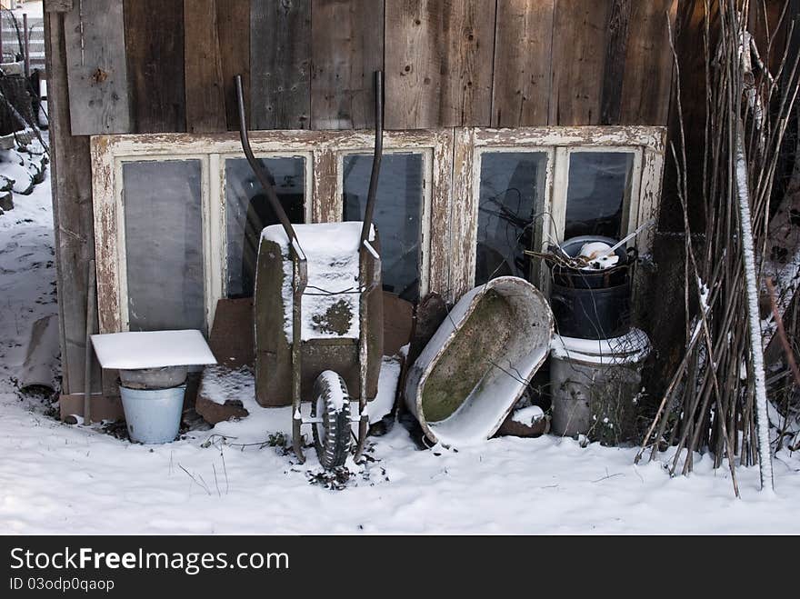 Winter village still life