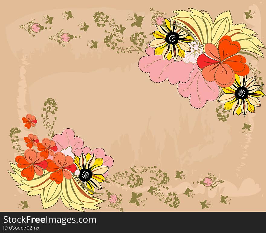 Floral background with daisies and summer flowers