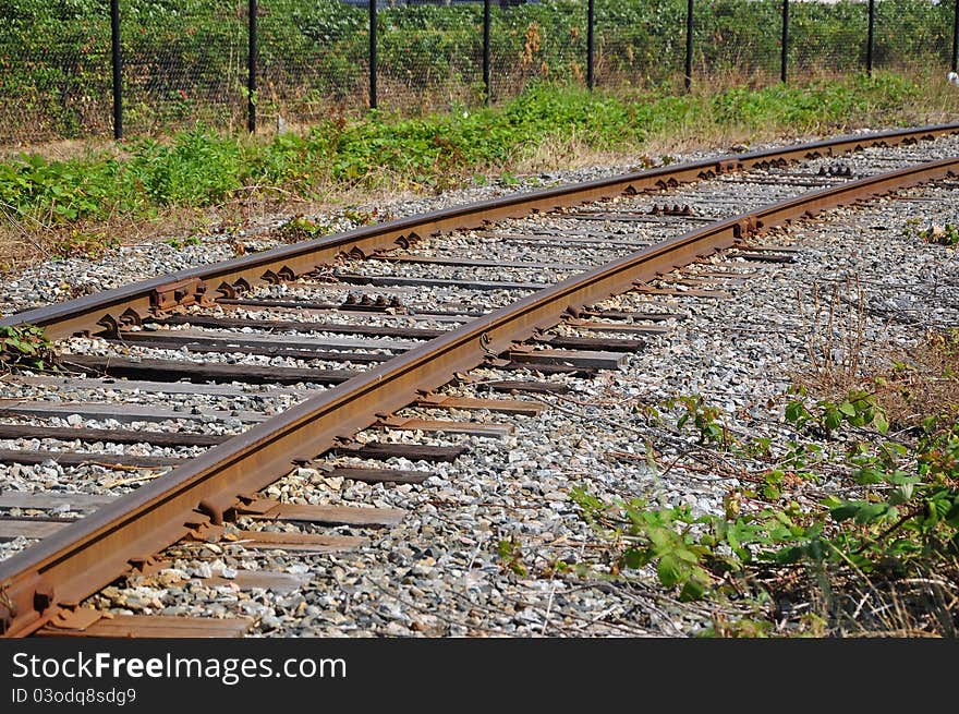 Close up of connection a rail and railway. Close up of connection a rail and railway