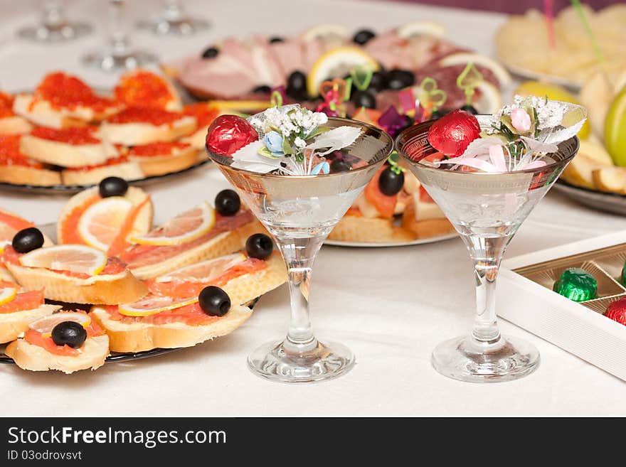 Festive table with wine glasses