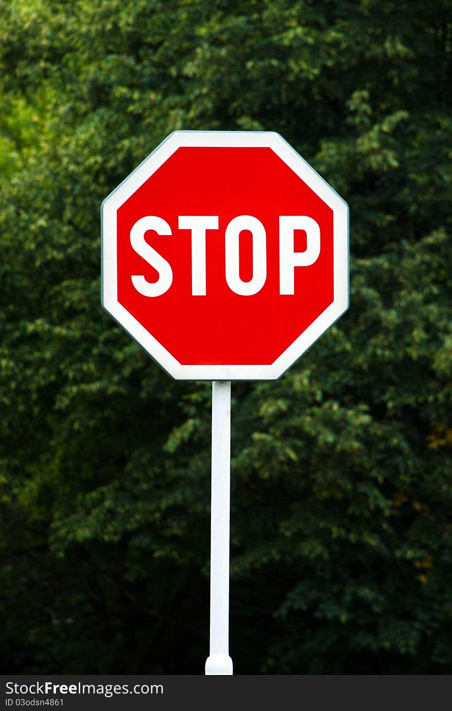 Roadside red stop sign in outdoor