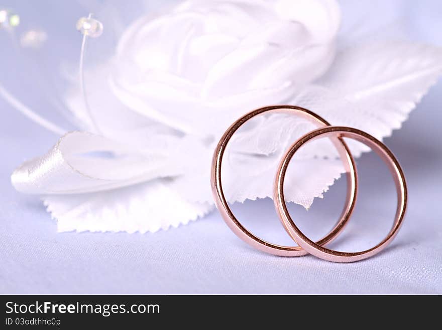 Wedding rings on blue background