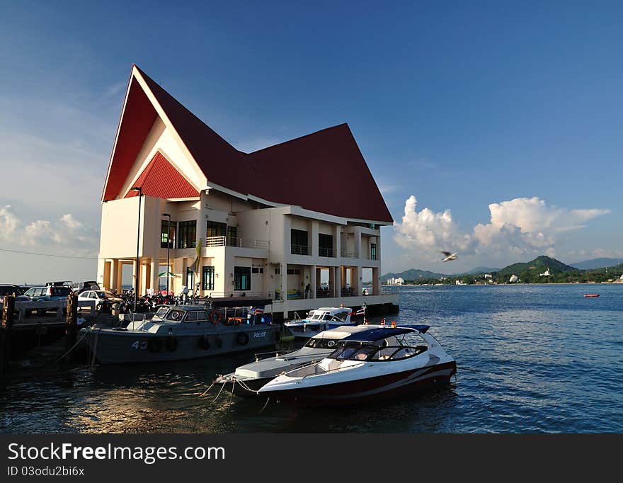 Building at the port of Sriracha, Chonburi, Thailand.