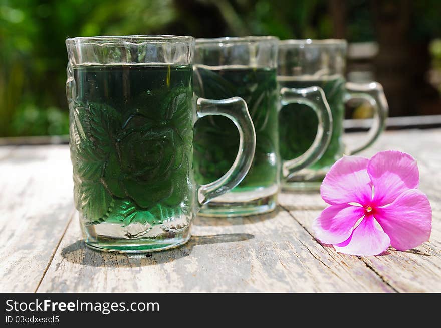 Green water in the glass