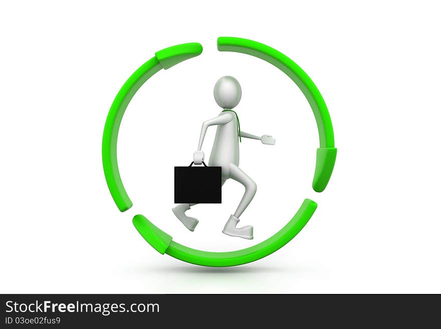 Business Man  Running Inside The Recycle Symbol