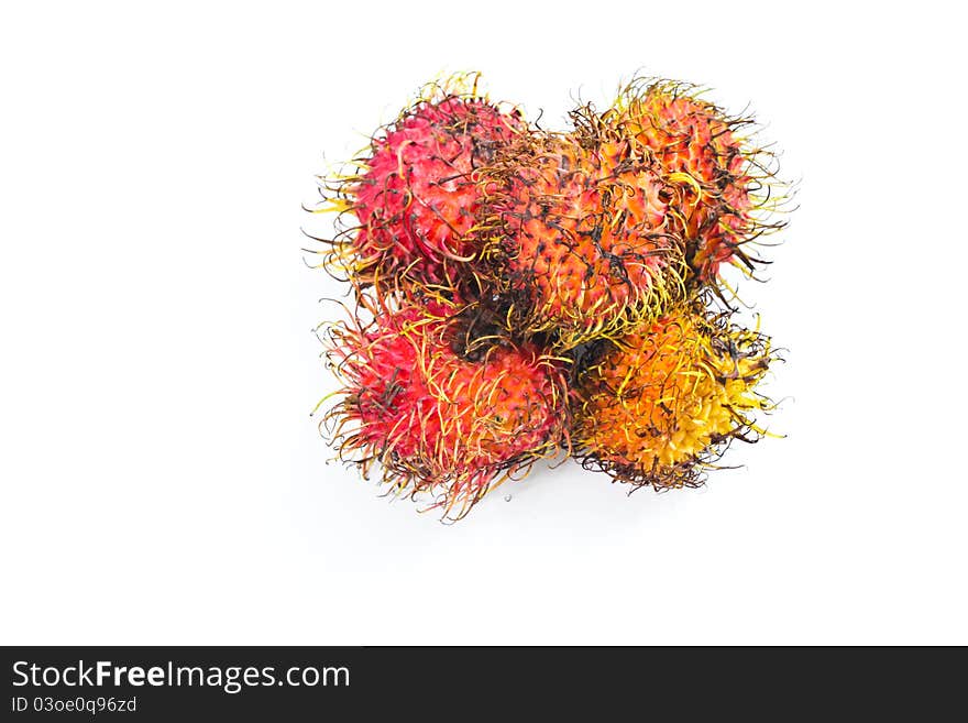 Group of rambutans and white background