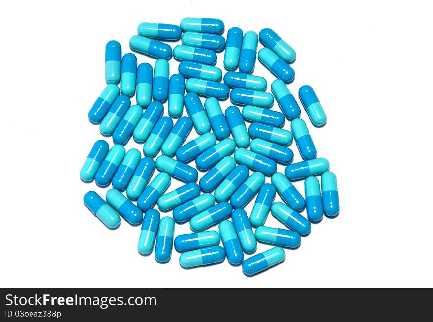 Many drug capsule whit blue color.