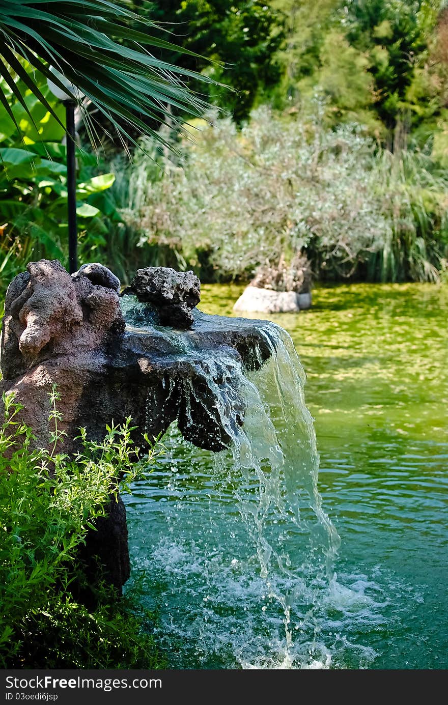 Small waterfall in Eko Park, Kemer, Turkey