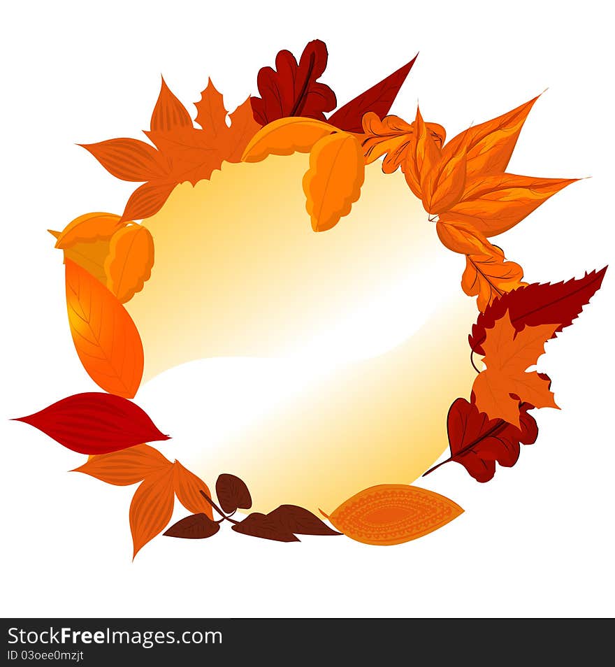 Round frame of autumnal leaves