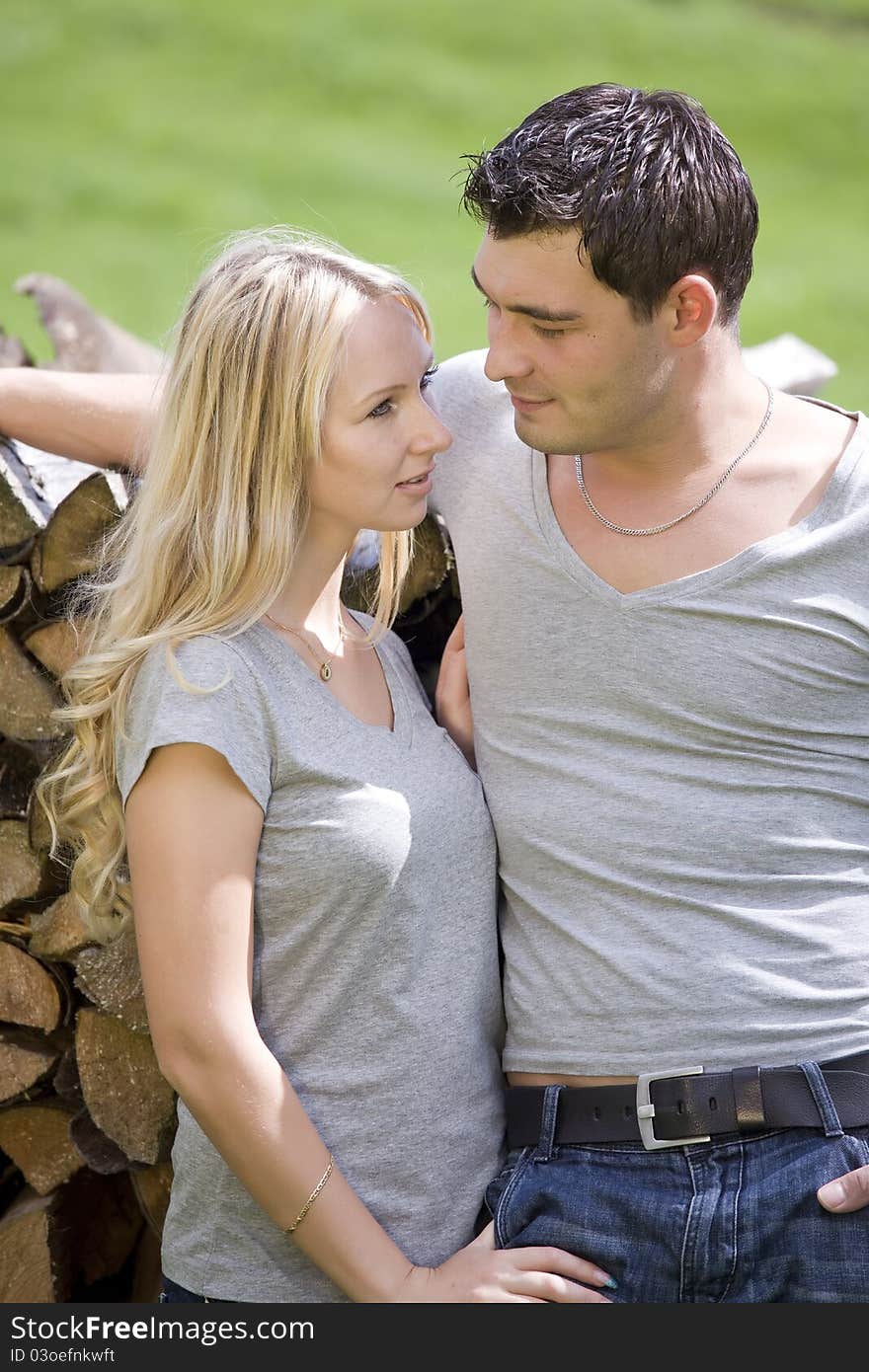 Portrait of loving couple outdoor in countryside