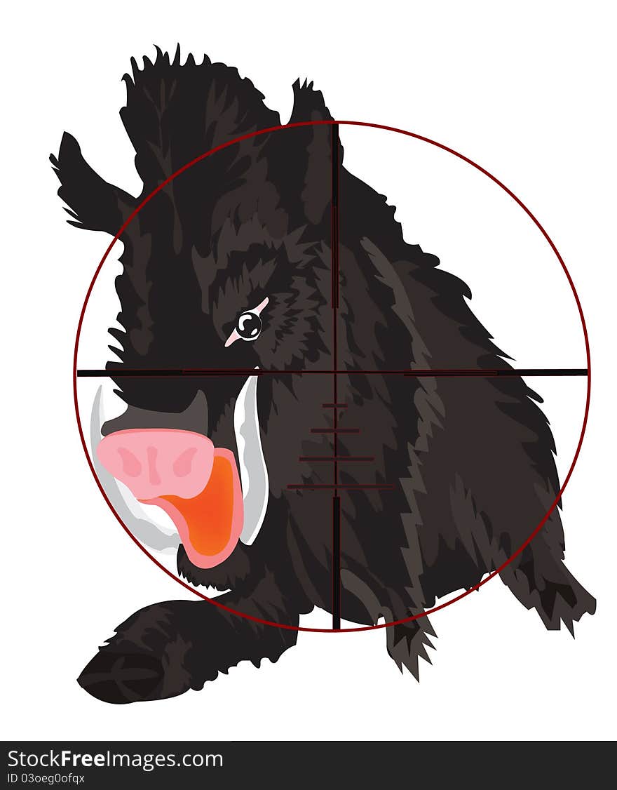 Vector illustration of the wild boar in optical sight. Vector illustration of the wild boar in optical sight