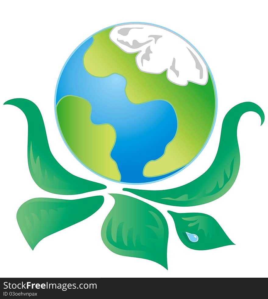 Green Ecology Logo, Globe and foliage, vector. Green Ecology Logo, Globe and foliage, vector