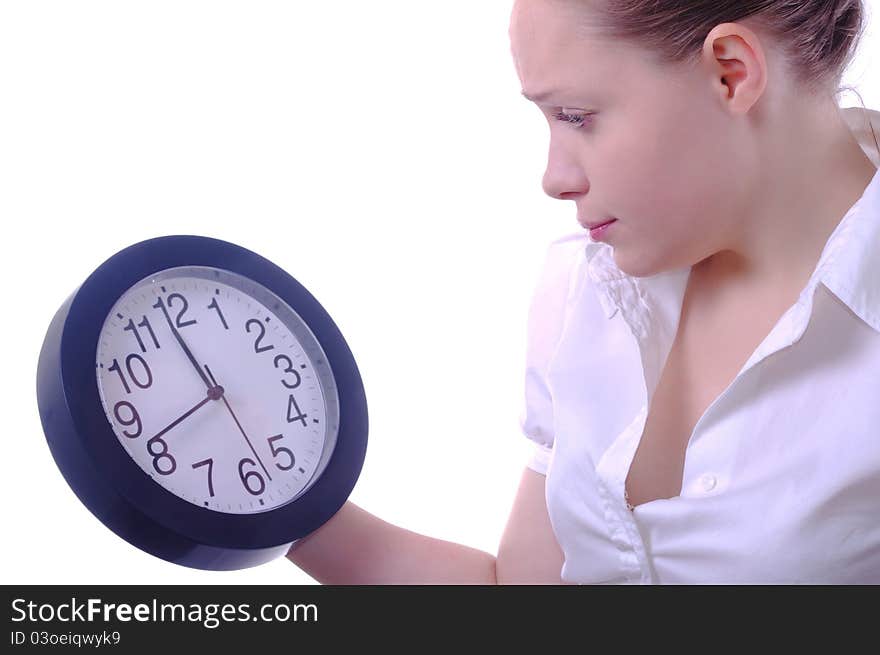 Businesswoman with clock