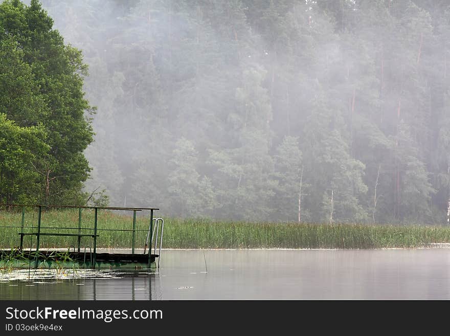 A lake coast at the moody day